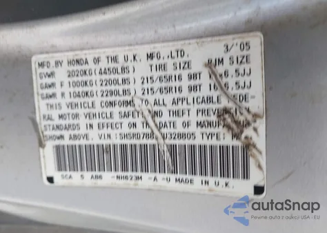 2005 Honda Cr-V Ex z USA, uszkodzony, nr VIN SHSRD78835U328805